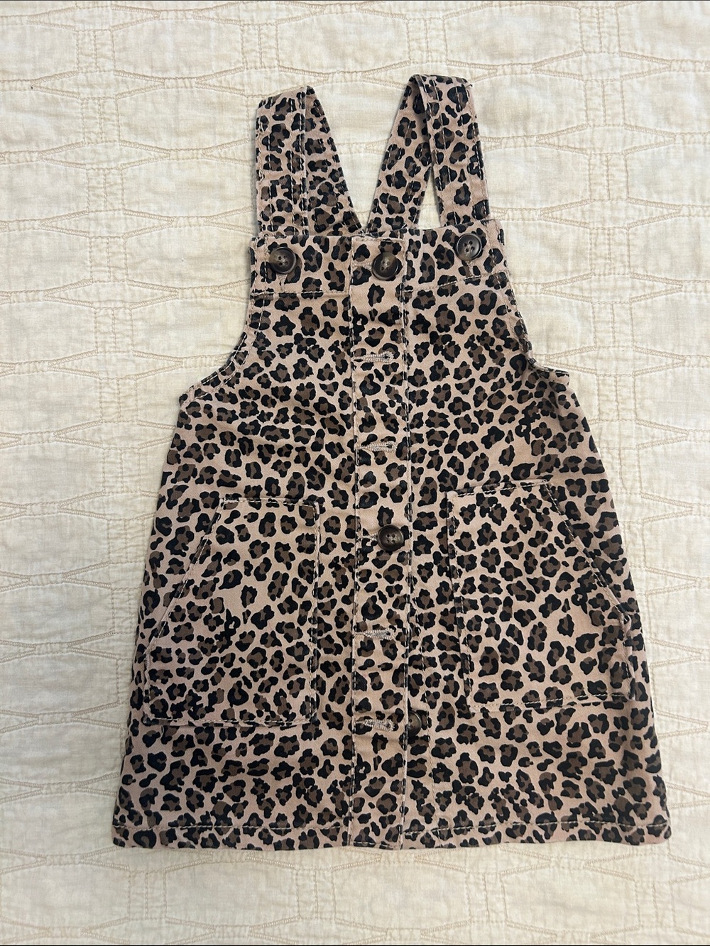 Leopard Print Pinafore Dress - Neutral Tan & Black